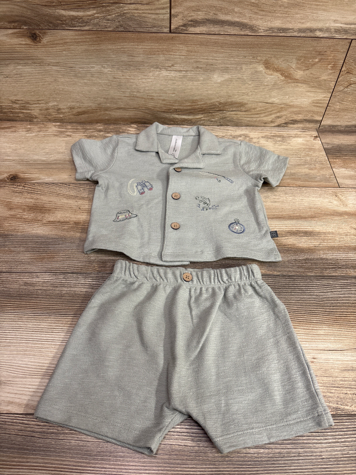 Modern Moments 2pc Button-Up Shirt & Shorts Set Green sz 18m