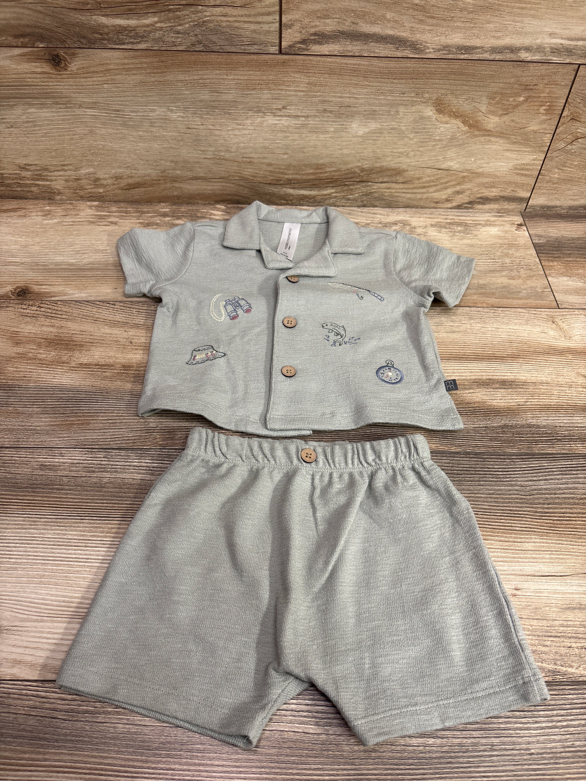 Modern Moments 2pc Button-Up Shirt & Shorts Set Green sz 18m