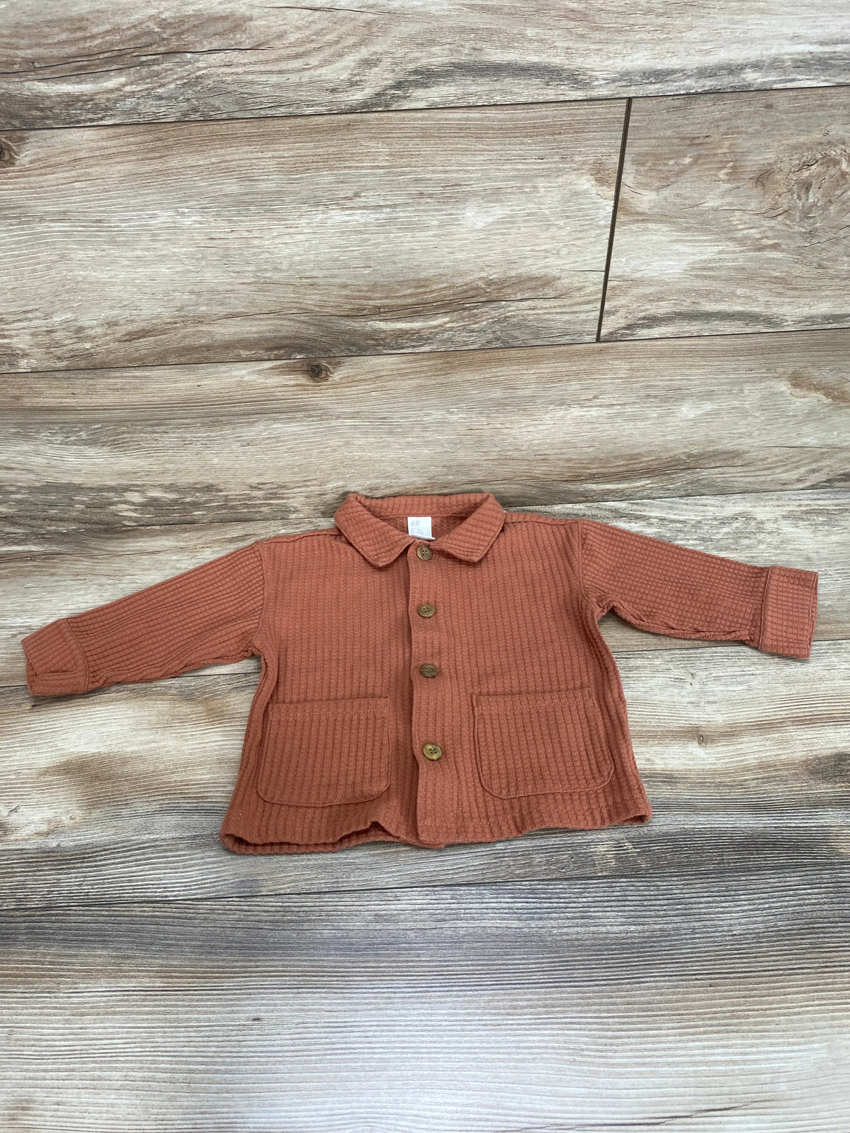 H&M Waffle Knit Button-Up Shirt Terracotta sz 12m