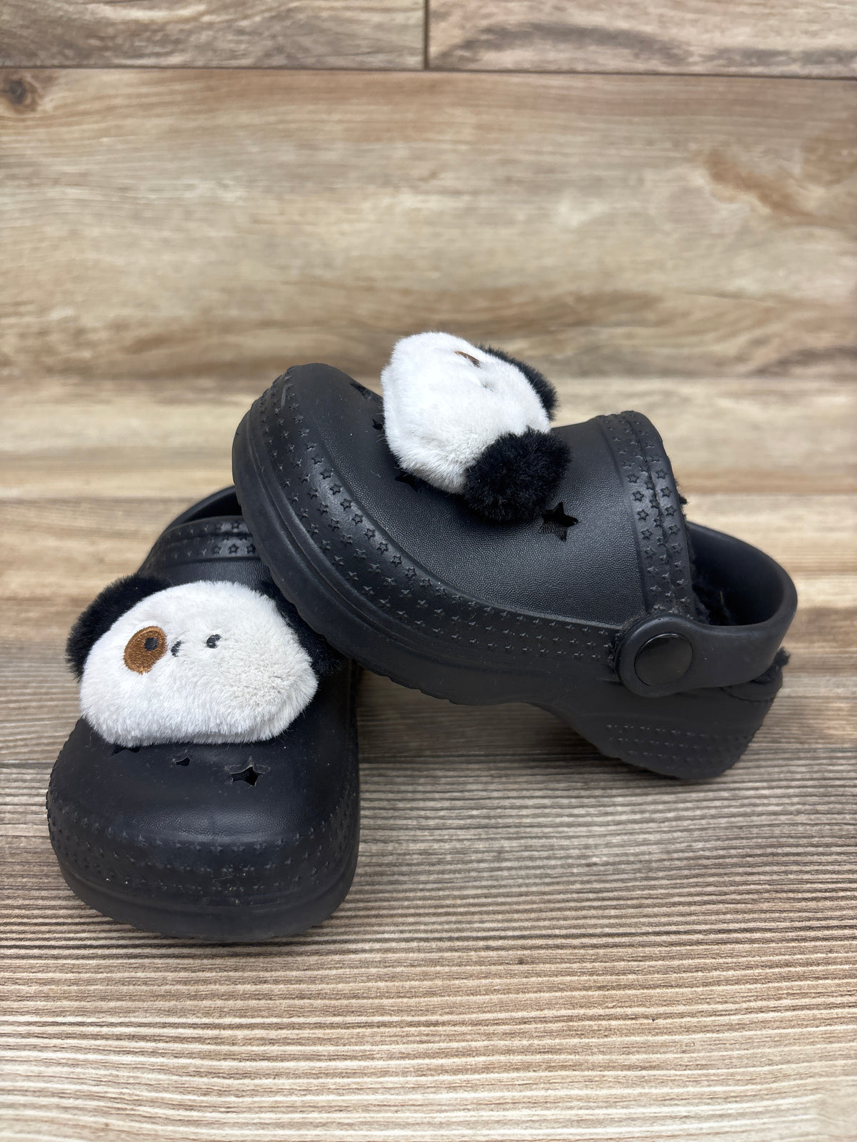 Panda Applique Fuzzy Lined Clogs Black sz 8c