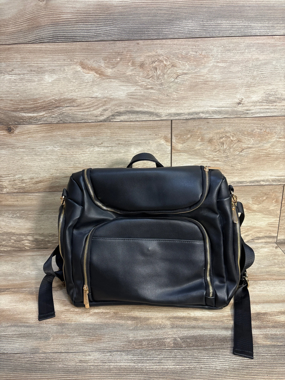 5-in-1 Leather Diaper Bag Backpack, Black