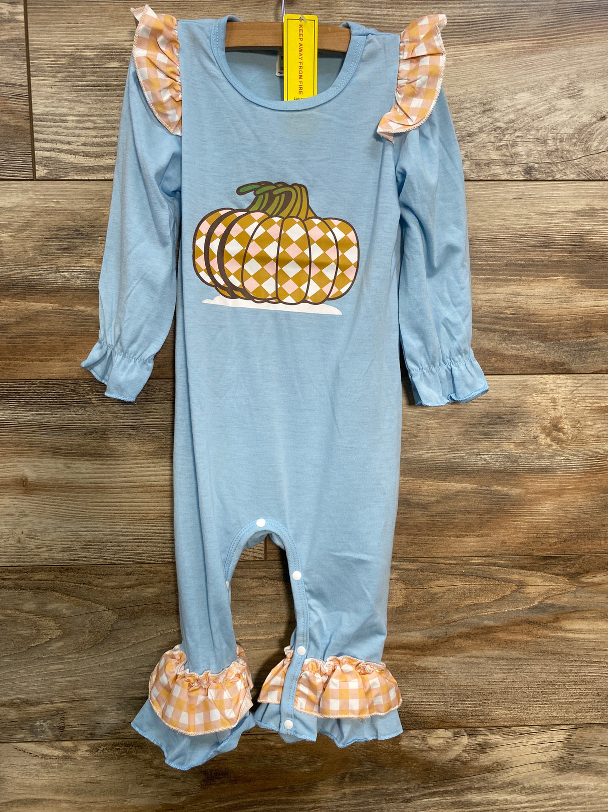 Shein Pumpkin Ruffled Coverall Light Blue sz 12-18m