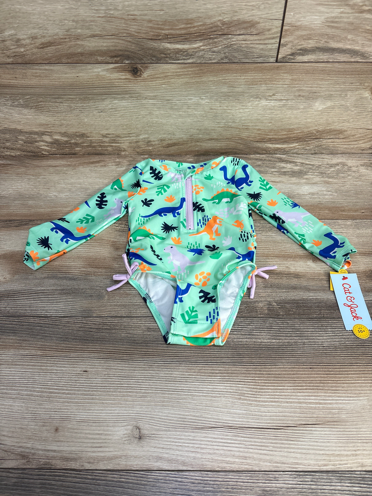 NEW Cat & Jack 1pc Dinosaur Rashguard Swimsuit Green sz 18m