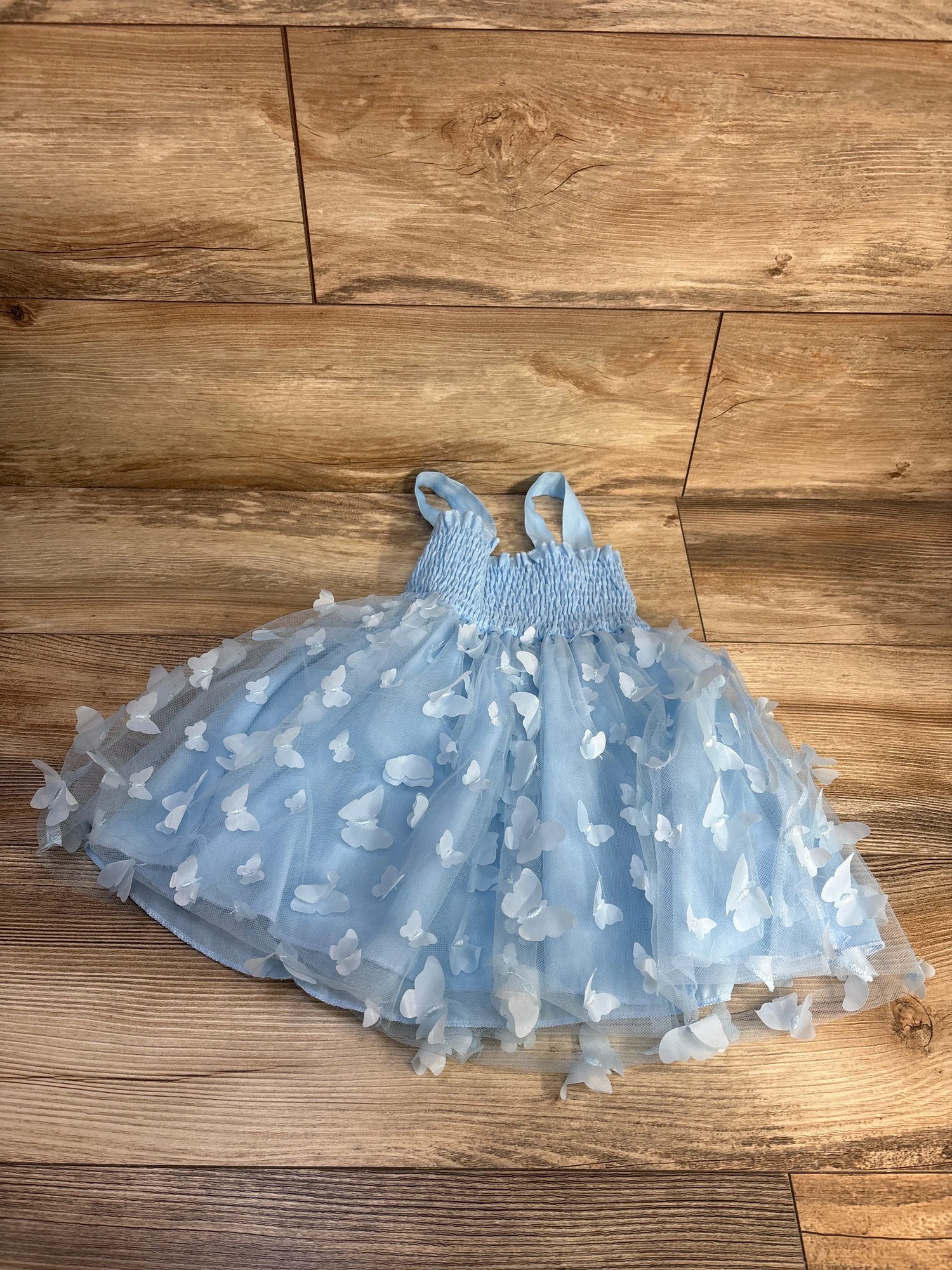 Shein Smocked Butterfly Tulle Dress Blue sz 2T