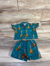 RJC 2pc Guitar Button Up Shirt & Shorts Blue sz 6m
