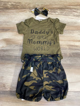 NEW Shein 3pc Daddy's Girl Bodysuit + Bottoms + Headband Set Green sz 6-9m - Me n Mommy To Be