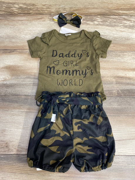 NEW Shein 3pc Daddy's Girl Bodysuit + Bottoms + Headband Set Green sz 6-9m - Me n Mommy To Be