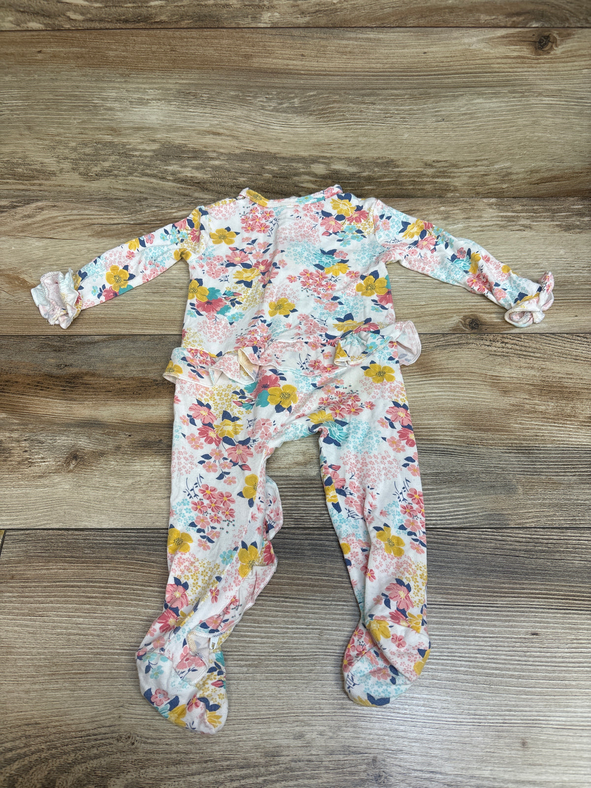 Little Me Floral Bamboo Ruffle Sleeper White sz 9m