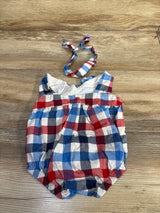 Cat & Jack Plaid Red White & Blue Bubble Romper & Headband Set sz 3-6m