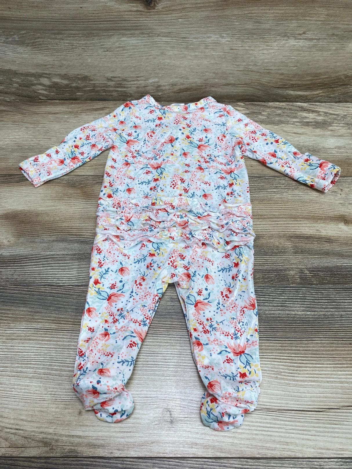 Starting Out Floral Ruffle Footie White sz 6m