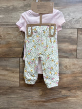 NEW Chick Pea 3pc Ribbed Bodysuit, Pants, & Headband Set Pink sz 3-6m