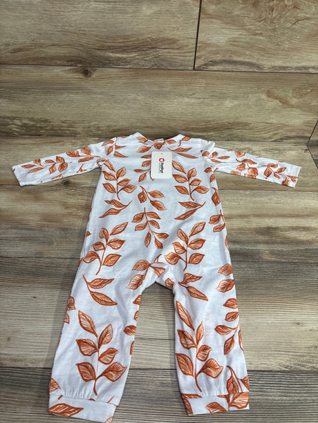 White Me n Mommy To Be side snap coverall with orange leaf print for babies