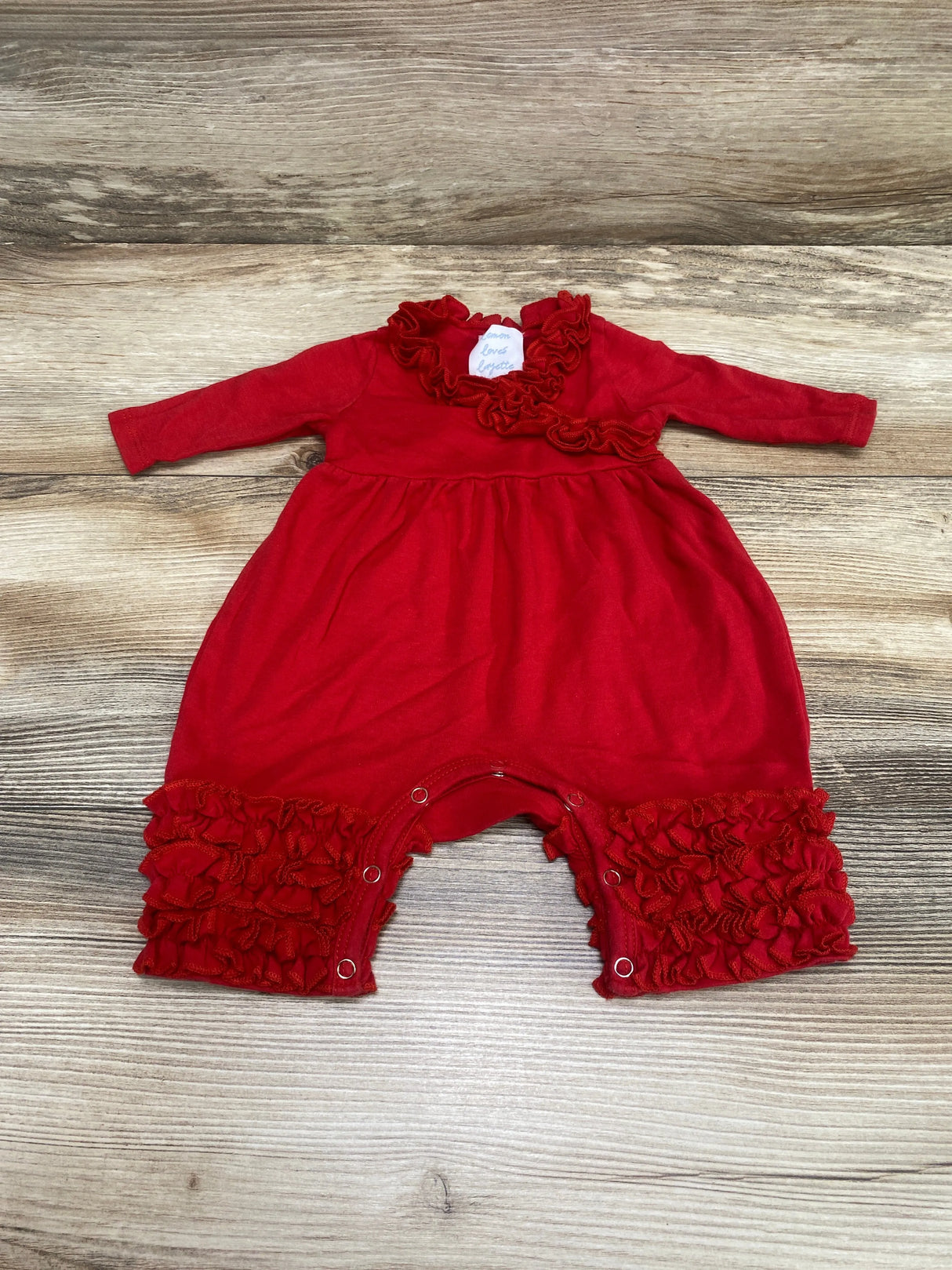 Lemon Loves Layette Ruffle Romper Red sz 0-3m