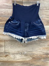 Blue Savvy Maternity Full Panel Lace Trim Denim Shorts Blue sz XL