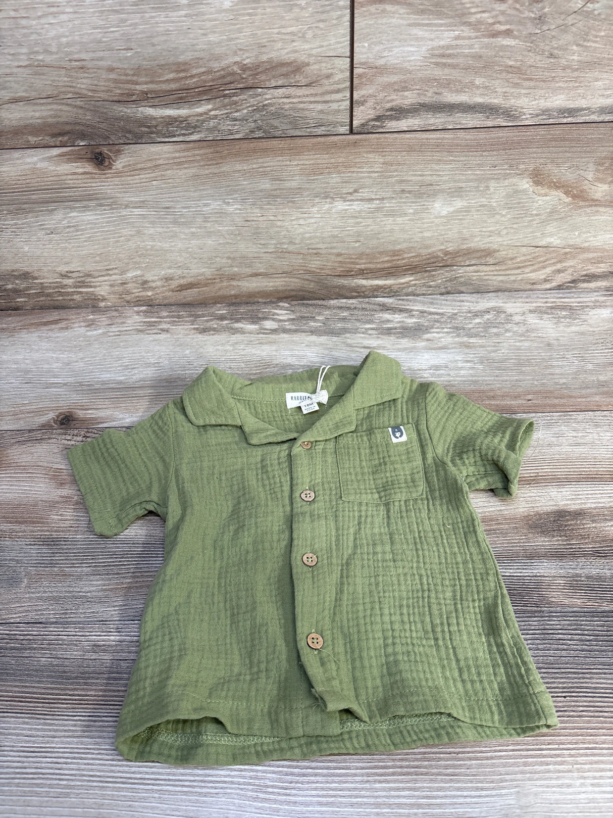 NEW Rabbit + Bear Organic Gauze Button-Up Shirt Green sz 18m