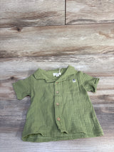 NEW Rabbit + Bear Organic Gauze Button-Up Shirt Green sz 18m