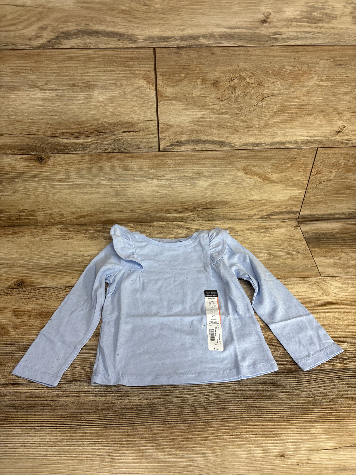 Okie Dokie Glitter Long Sleeve Shirt Light Blue sz 2T