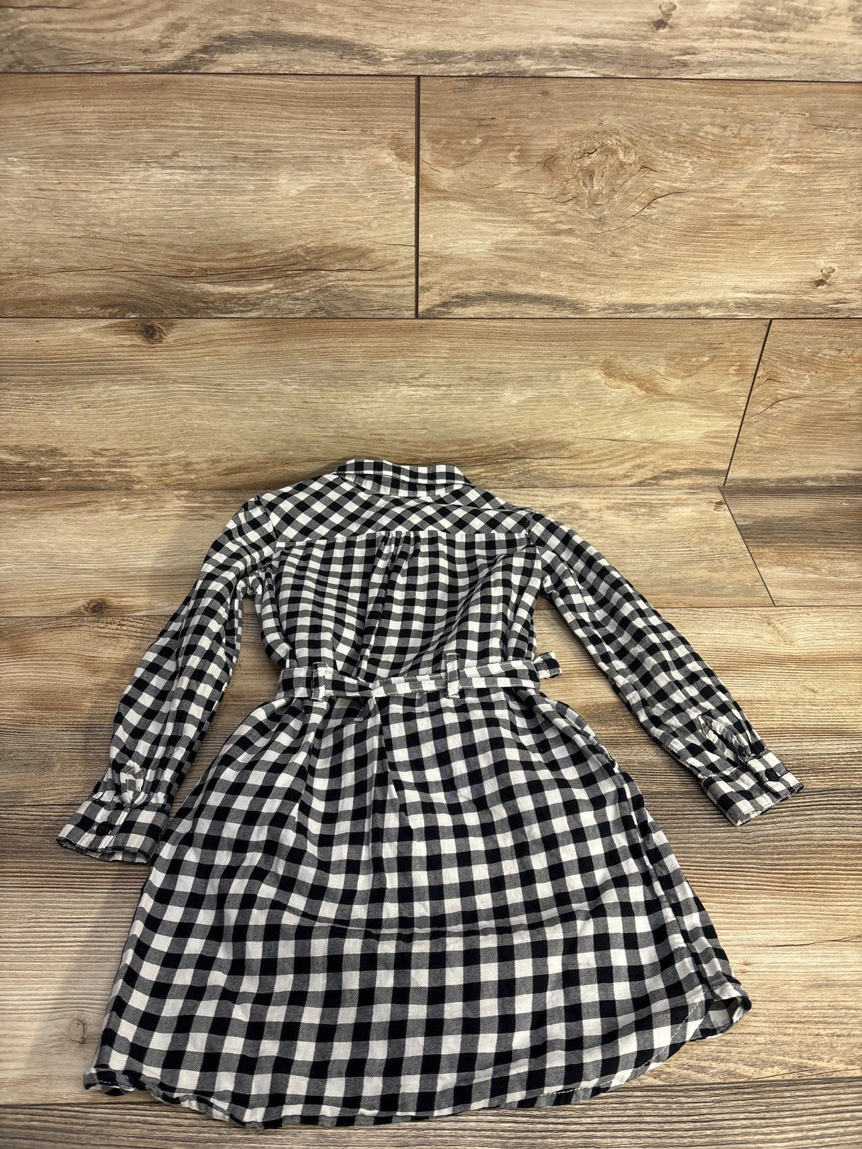 H&M Gingham Henley Waist-Tie Dress Black sz 4-5T