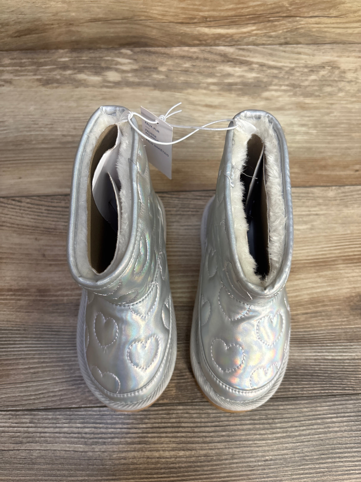 NEW Old Navy Faux-Fur Lined Metallic Quilted Boots, Silver sz 10c