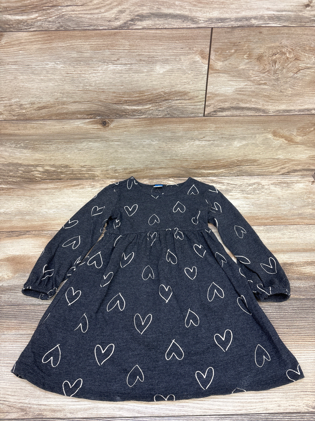 Old Navy Long Sleeve Heart Print Dress Grey sz 4T