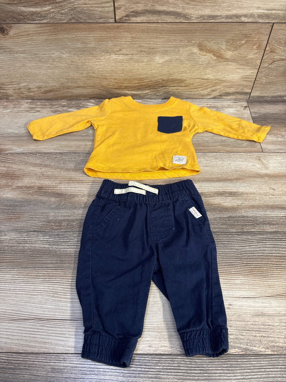Original Weatherproof Vintage 2pc Long Sleeve Shirt & Pants Set Yellow sz 0/3m