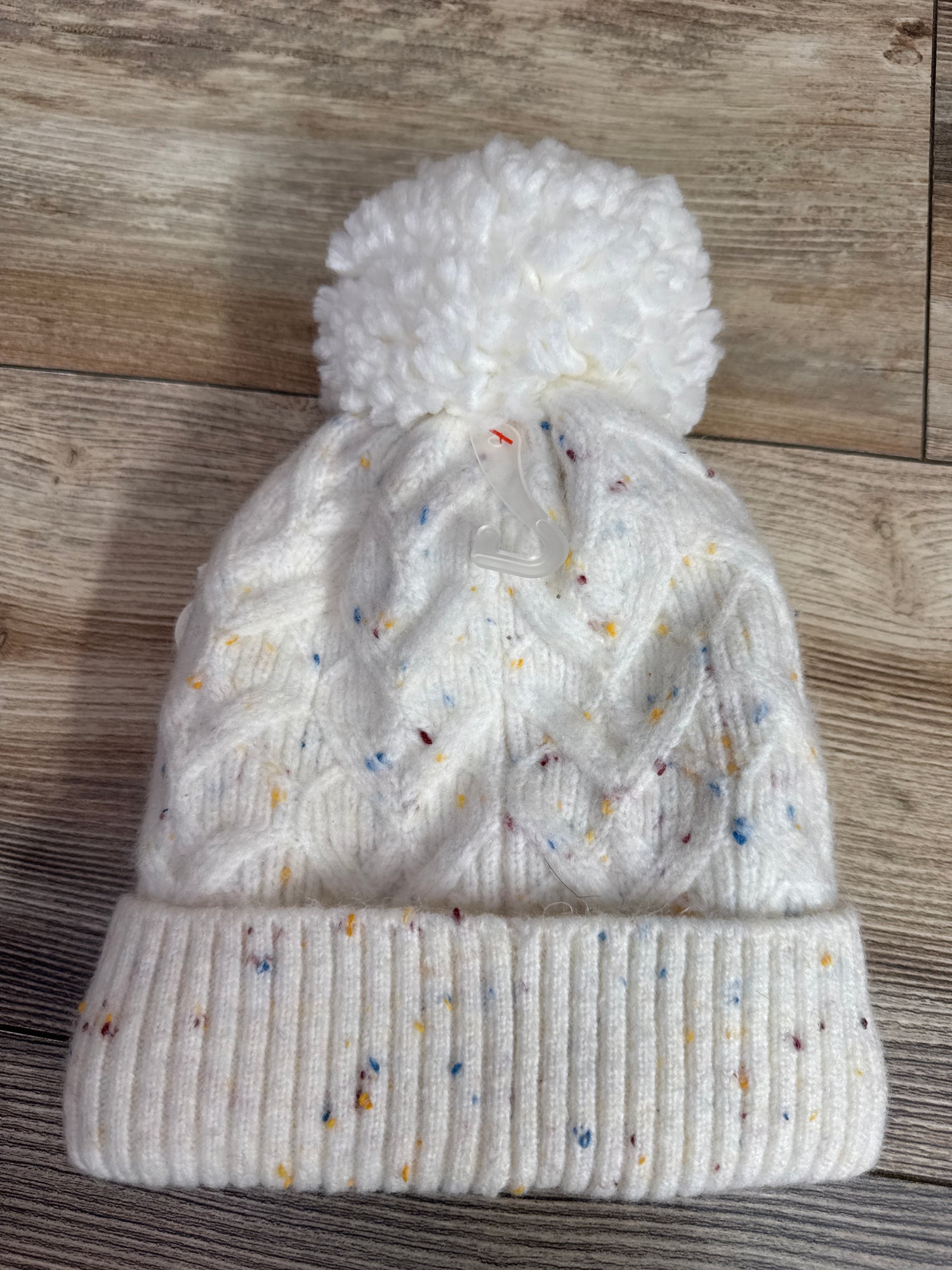 NEW Cat & Jack Cable Knit Beanie w/ Pom Pom White sz 12-24m
