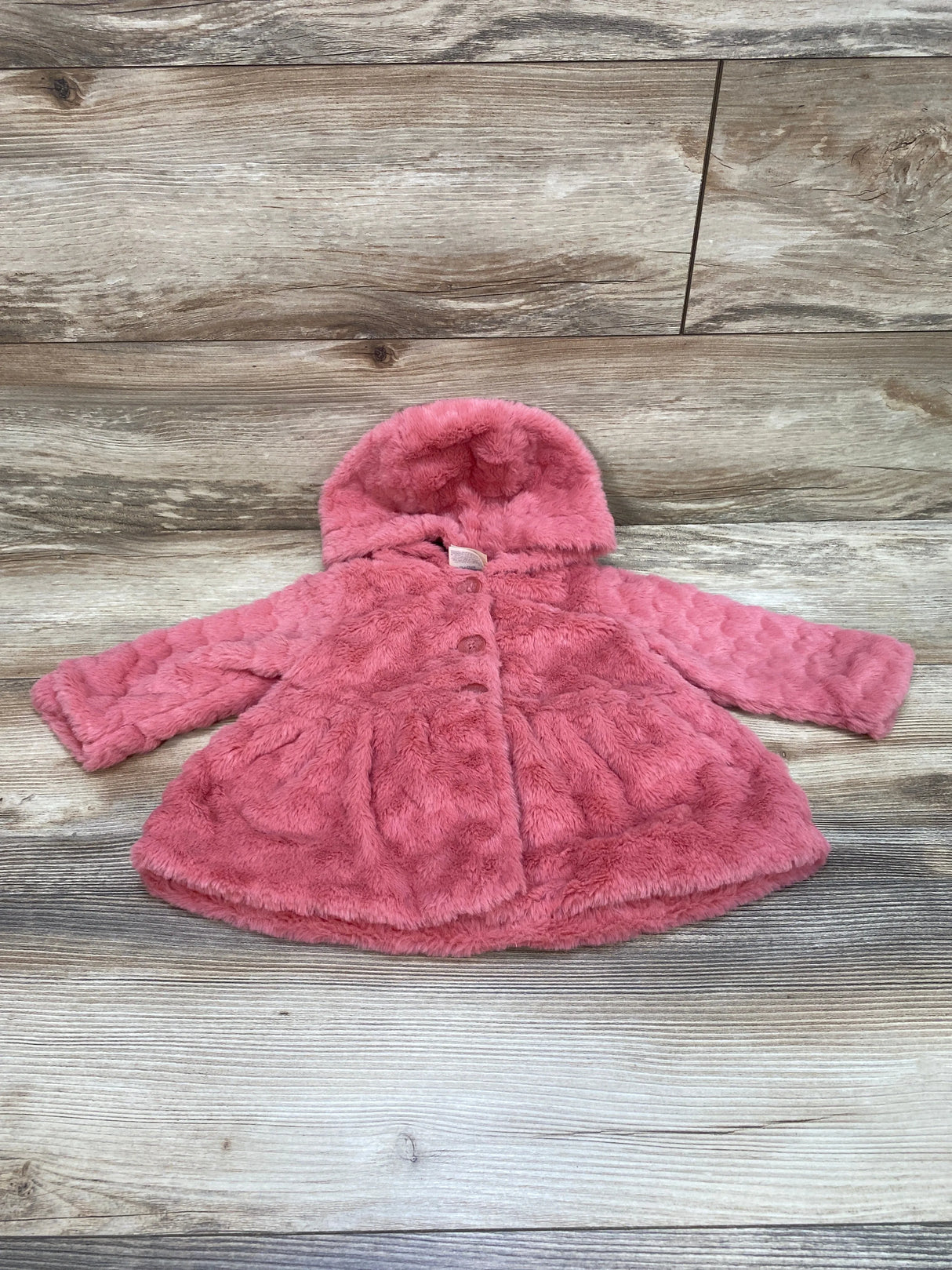 First Impressions Hooded Faux Fur Coat Pink sz 6-9m