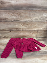 Bekarsy 2pc Knit Long Sleeve Peplum Top & Pants Set Pink sz 12-18m