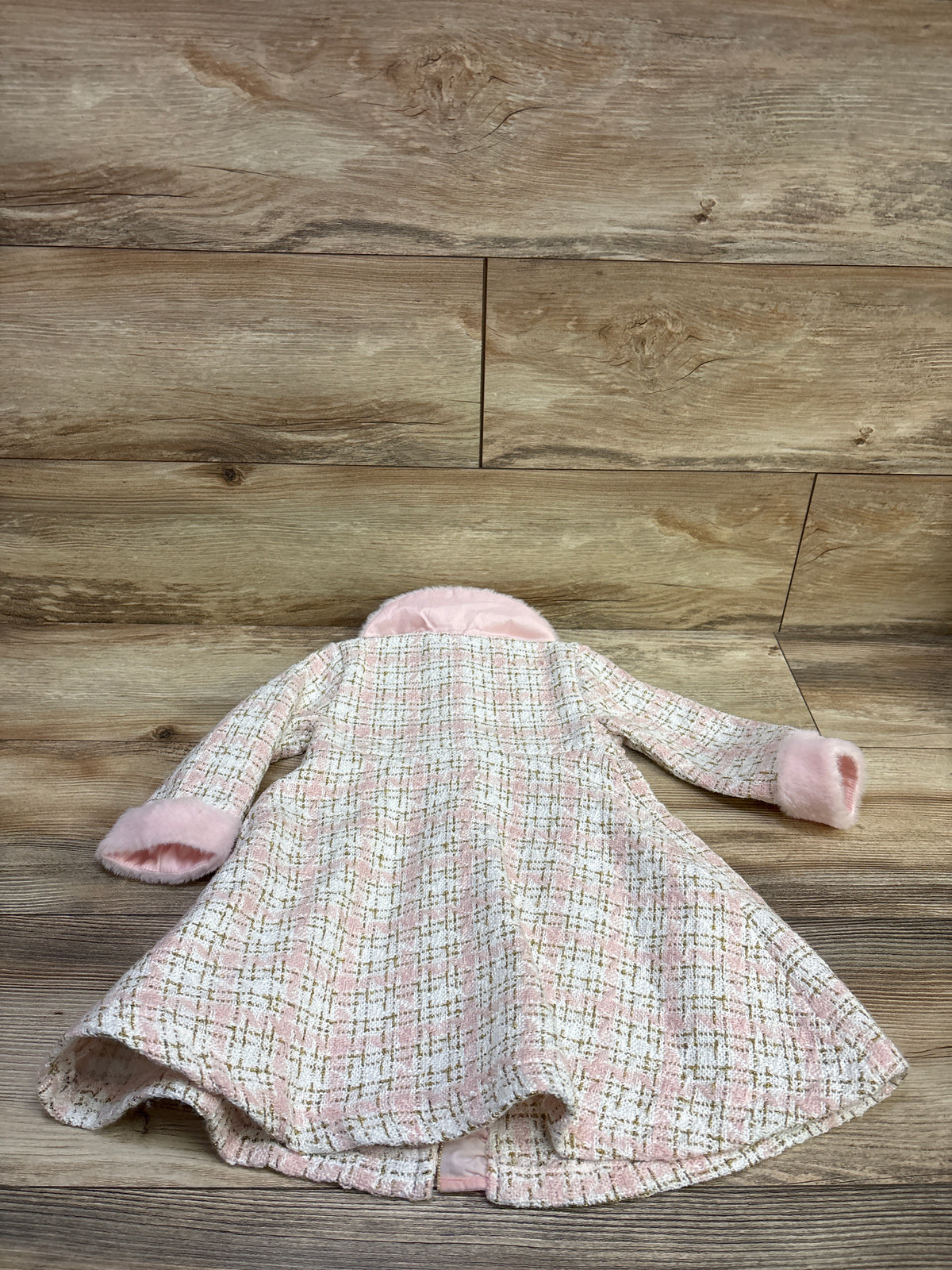 Blueberi Boulevard Faux-Fur Trim Tweet Dress Coat Pink sz 24m