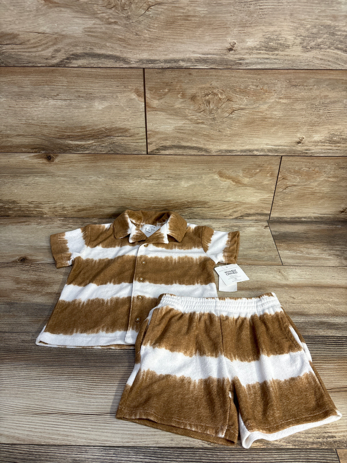 NEW Grayson Mini 2pc Textured Woven Shirt & Shorts Set Brown sz 3T