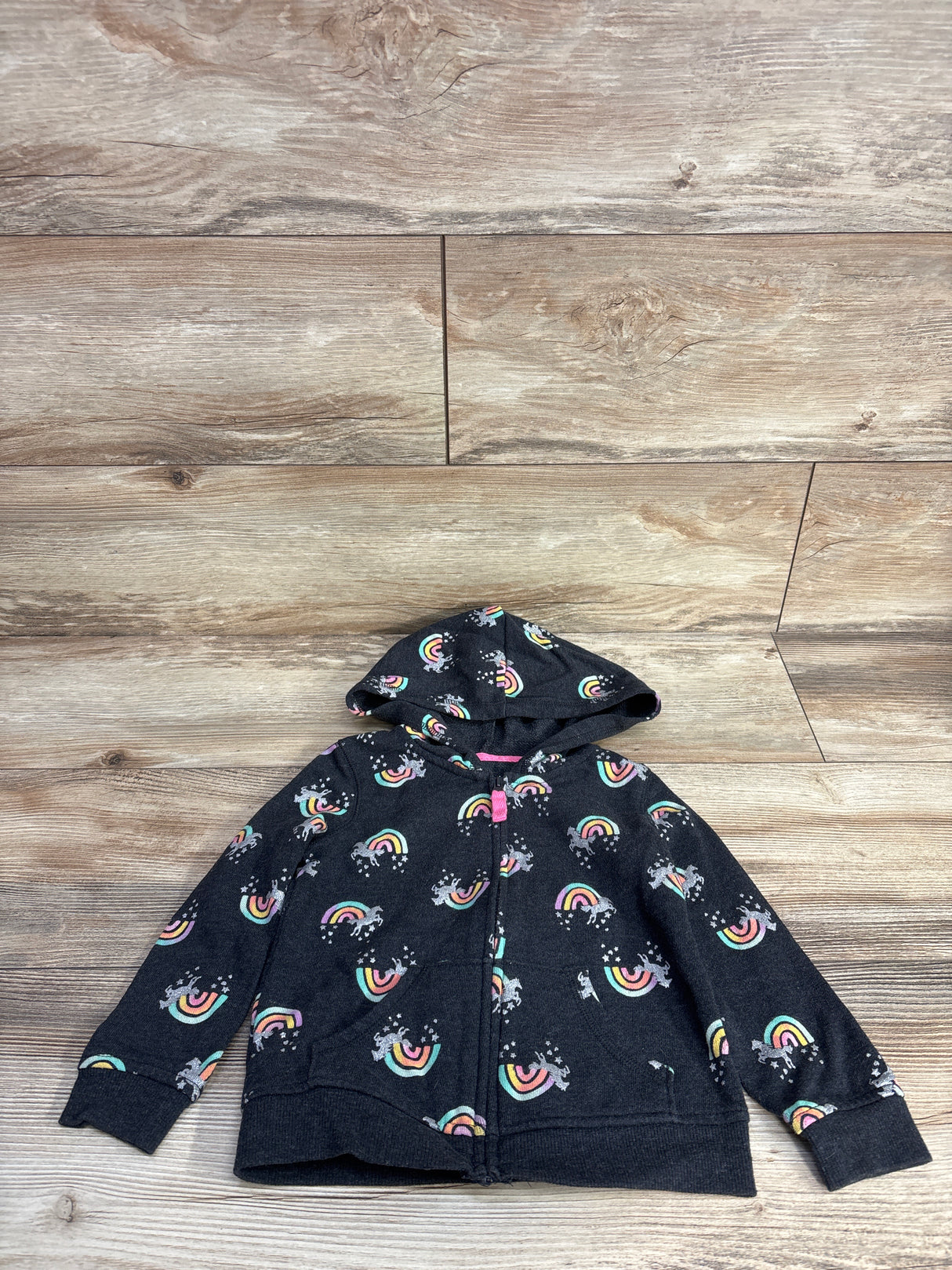 Jumping Beans Unicorn Rainbow Full Zip Hoodie Grey sz 3T