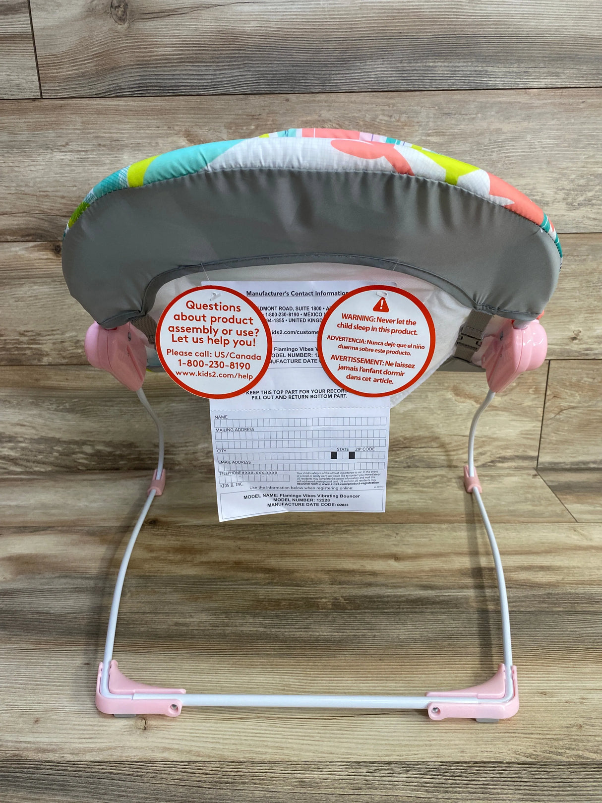 NEW Bright Starts Bouncer Soothing Vibrations in Flamingo Vibes