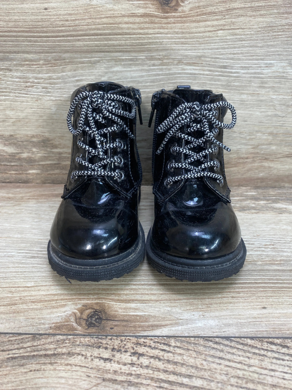 Wonder Nation Patent Moto Fashion Combat Boots Black Sz 6c