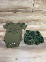 2pc Daddy's Girl Camo Bodysuit & Shorts Green sz 9-12m