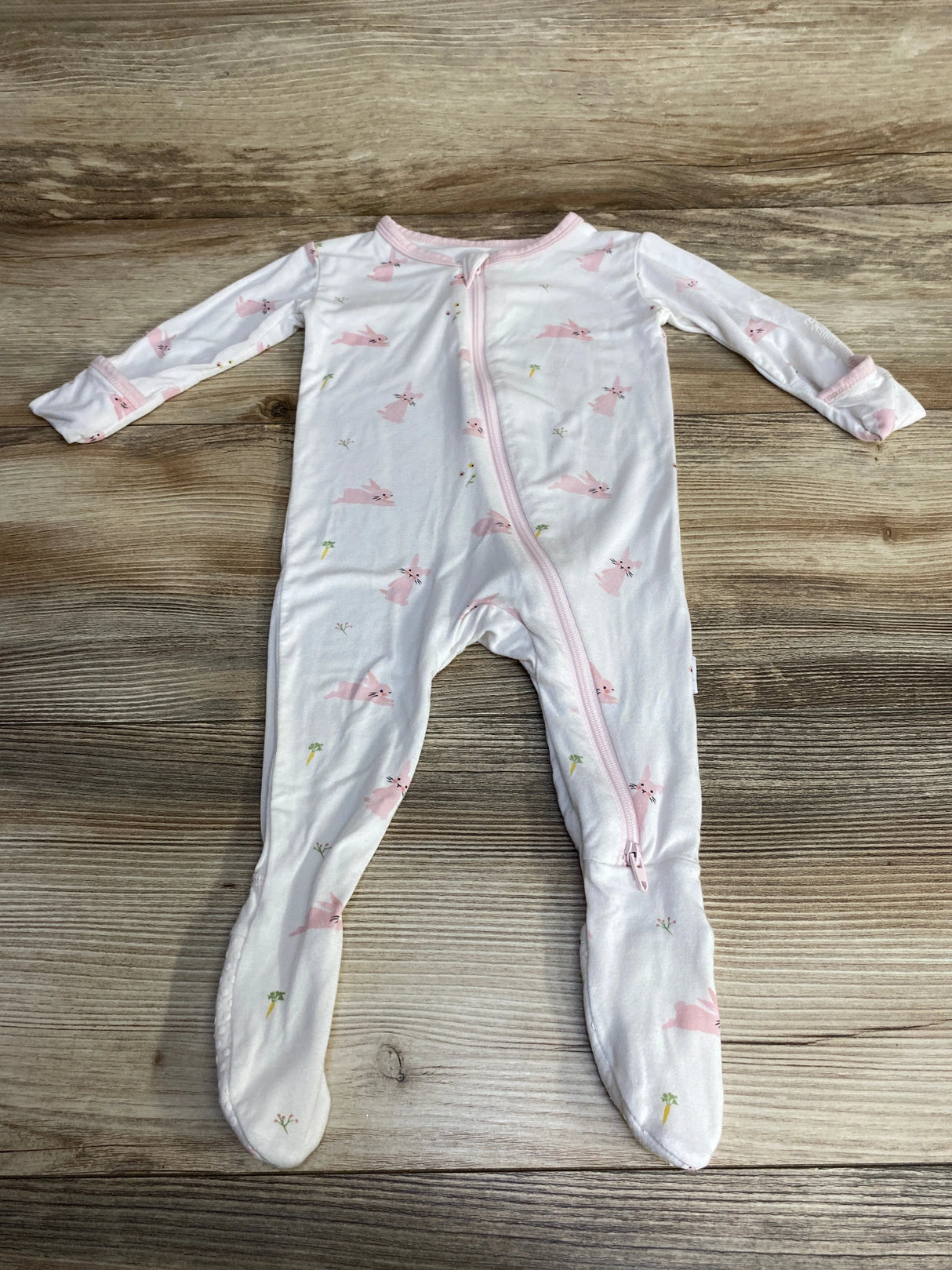 Bamboo Little Bunny Zipper Footie White sz 3-6m