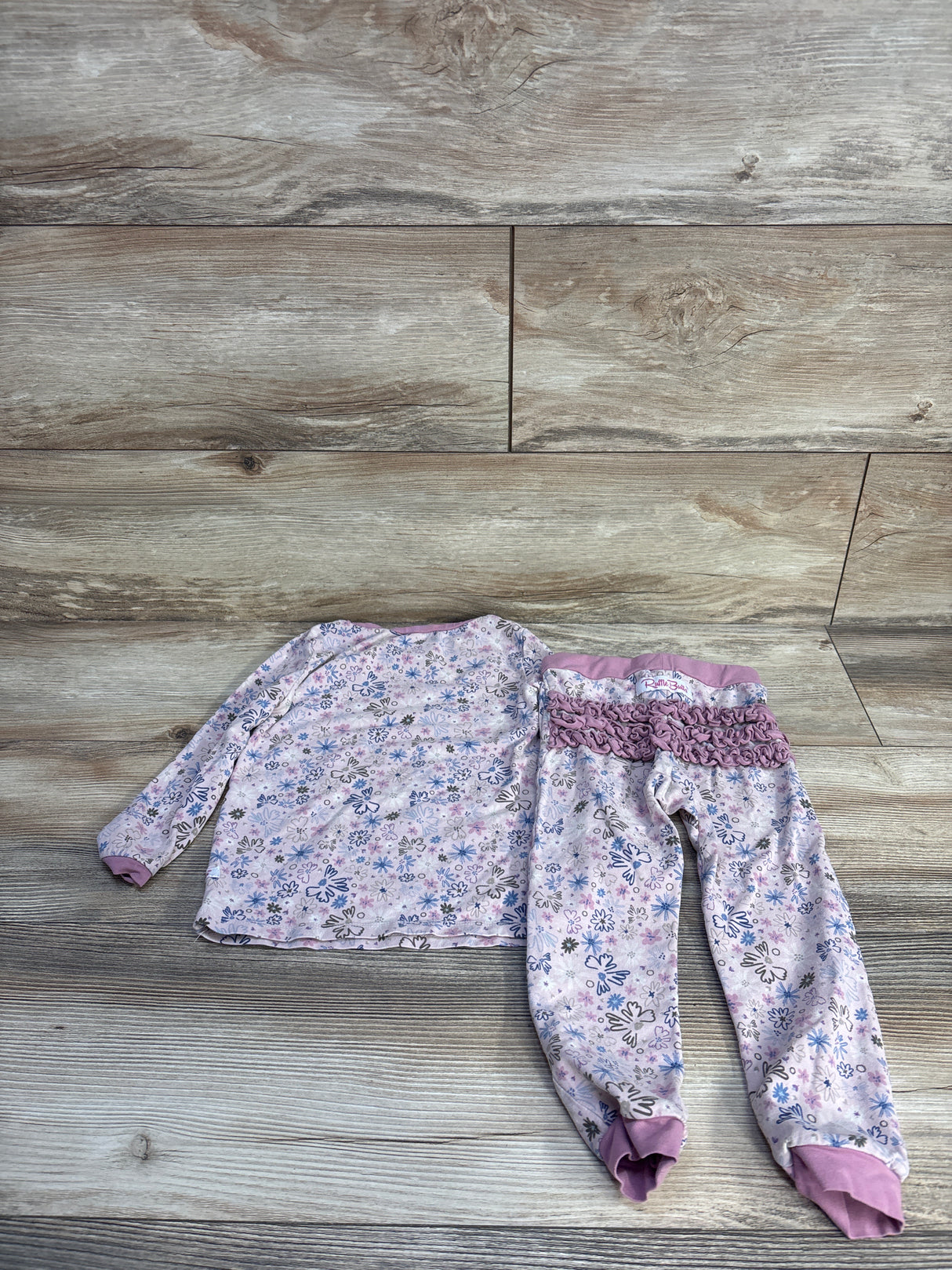 RuffleButts 2pc Floral Pajama Set Pink sz 3T