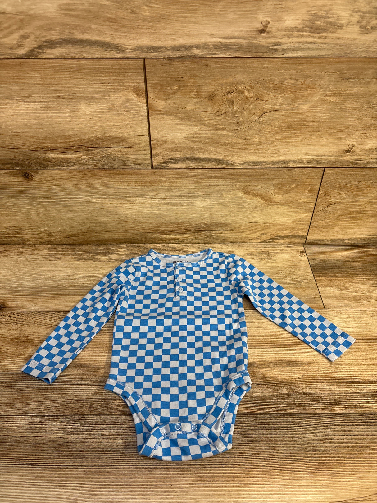Old Navy Checkered Henley Bodysuit Blue sz 18-24m
