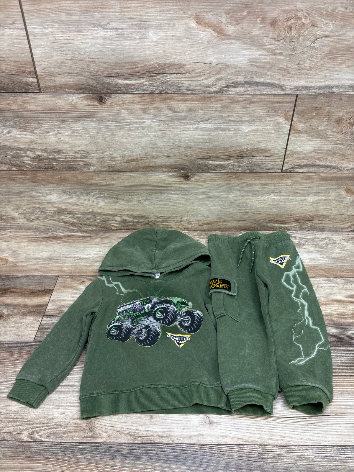 Monster Jam 2pc Pullover Sweatshirt & Joggers Set Green sz 2T