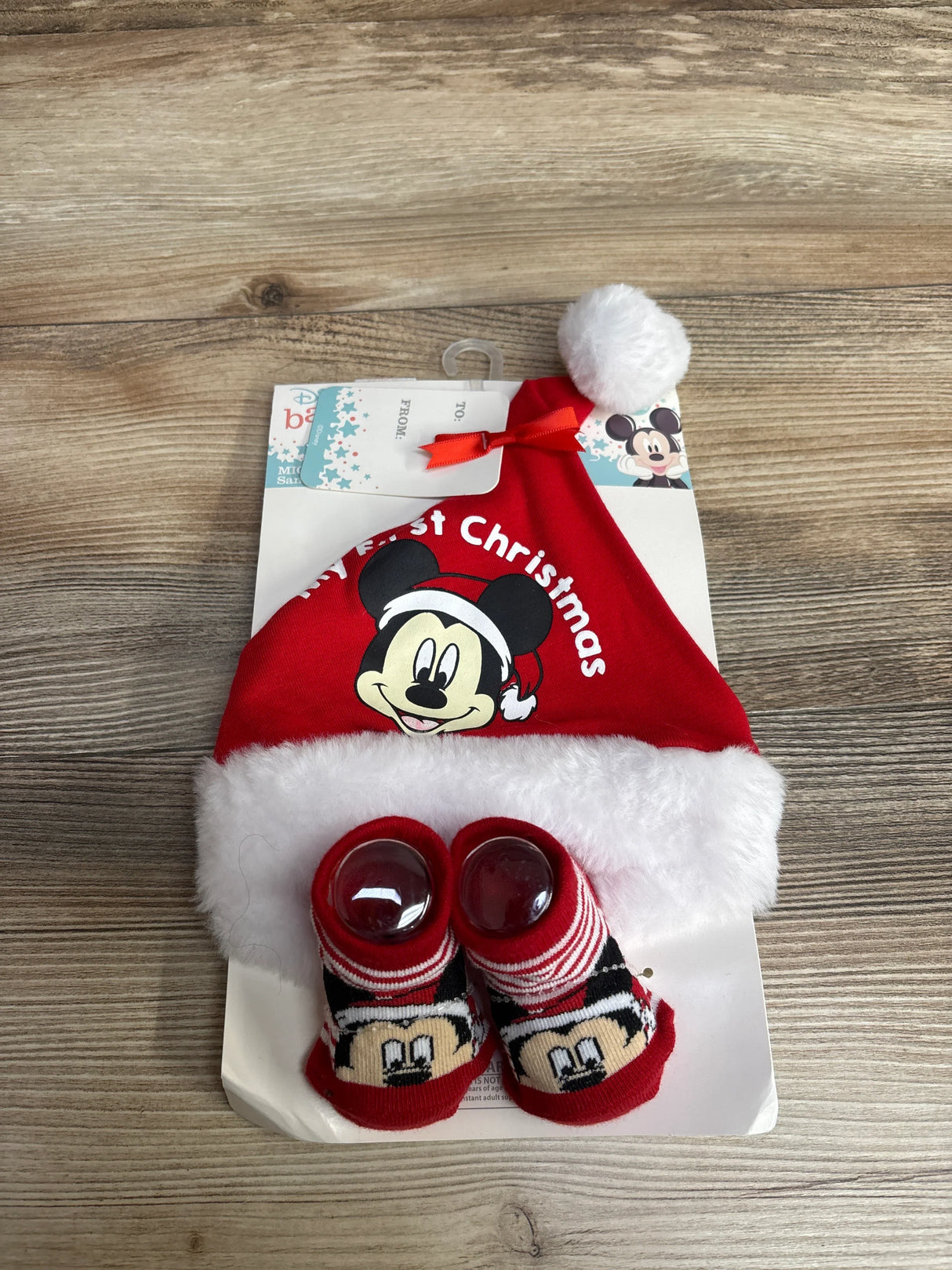 NEW Disney Baby Mickey Mouse Santa Hat & Socks Set sz 0-12m