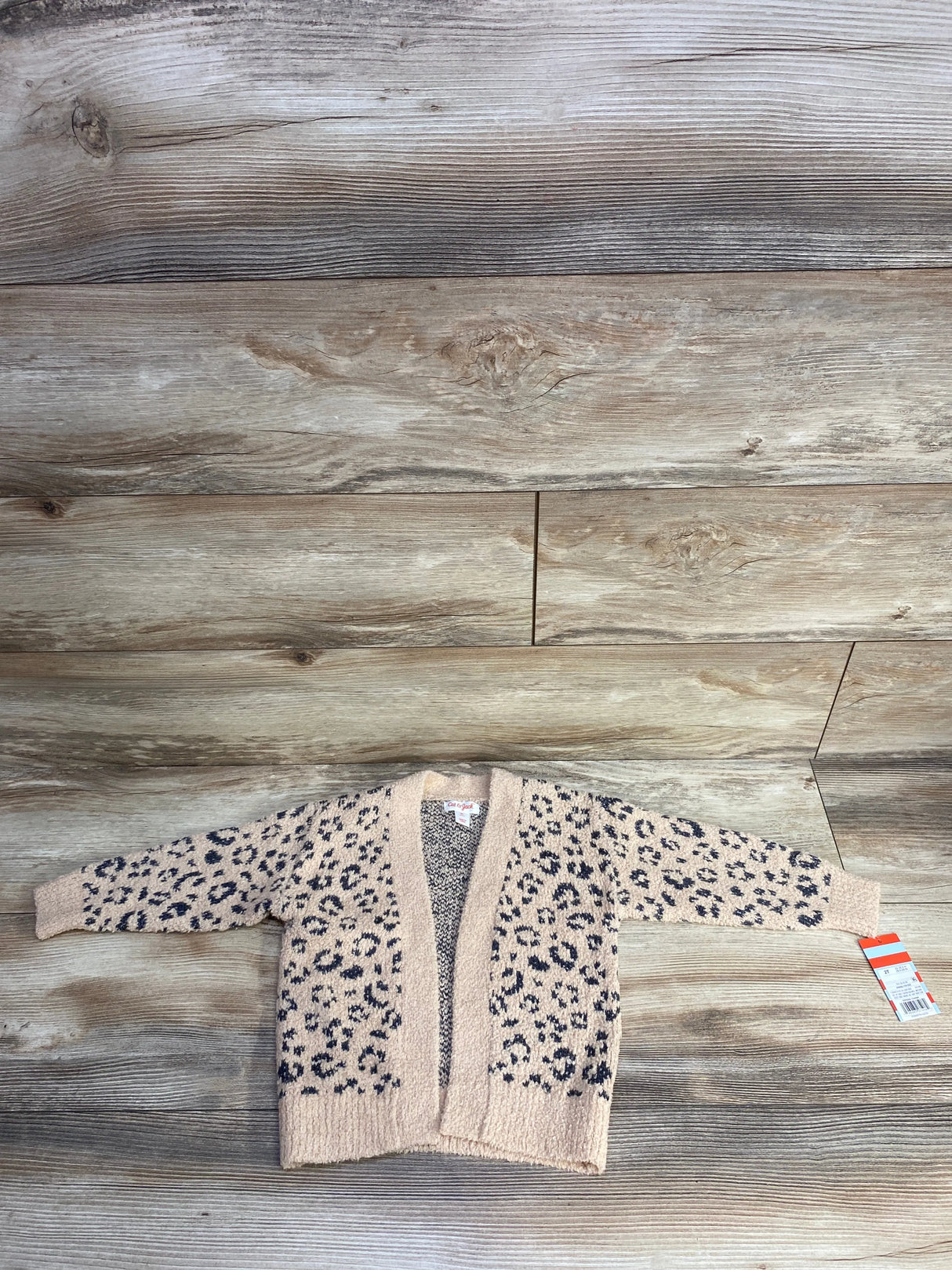 NEW Cat & Jack Fuzzy Leopard Print Open Front Cardigan Tan sz 2T