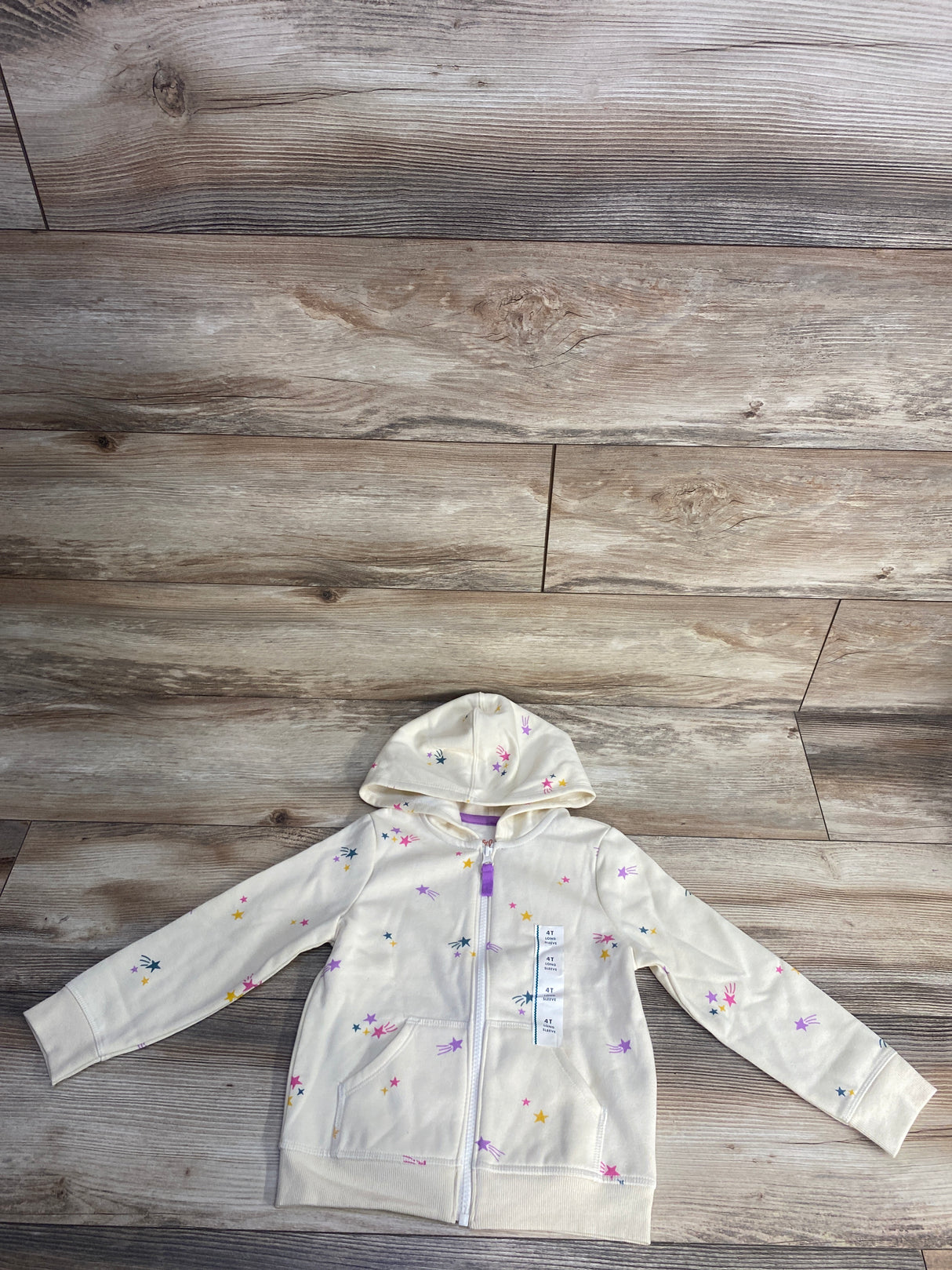 NEW Cat & Jack Full Zip Star Hoodie Cream sz 4T