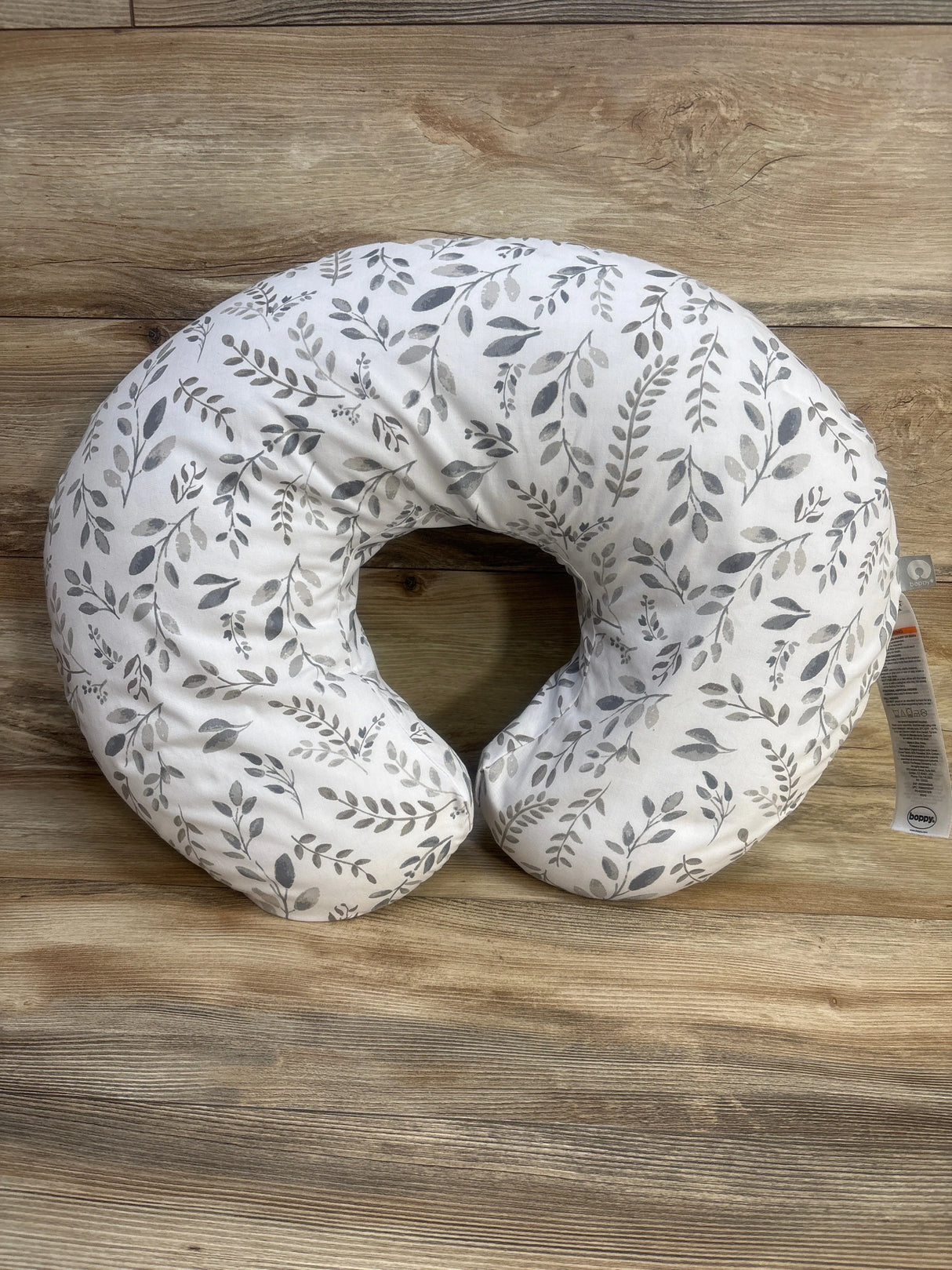 Boppy Nursing Pillow with Grey Taupe Leaves Slipcover