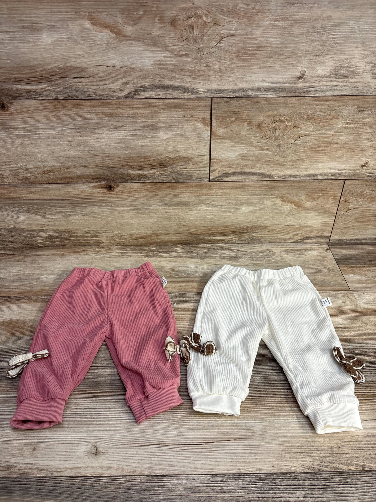 Shein 2pk Ribbed Bow Pull On Pants White sz 6-9m