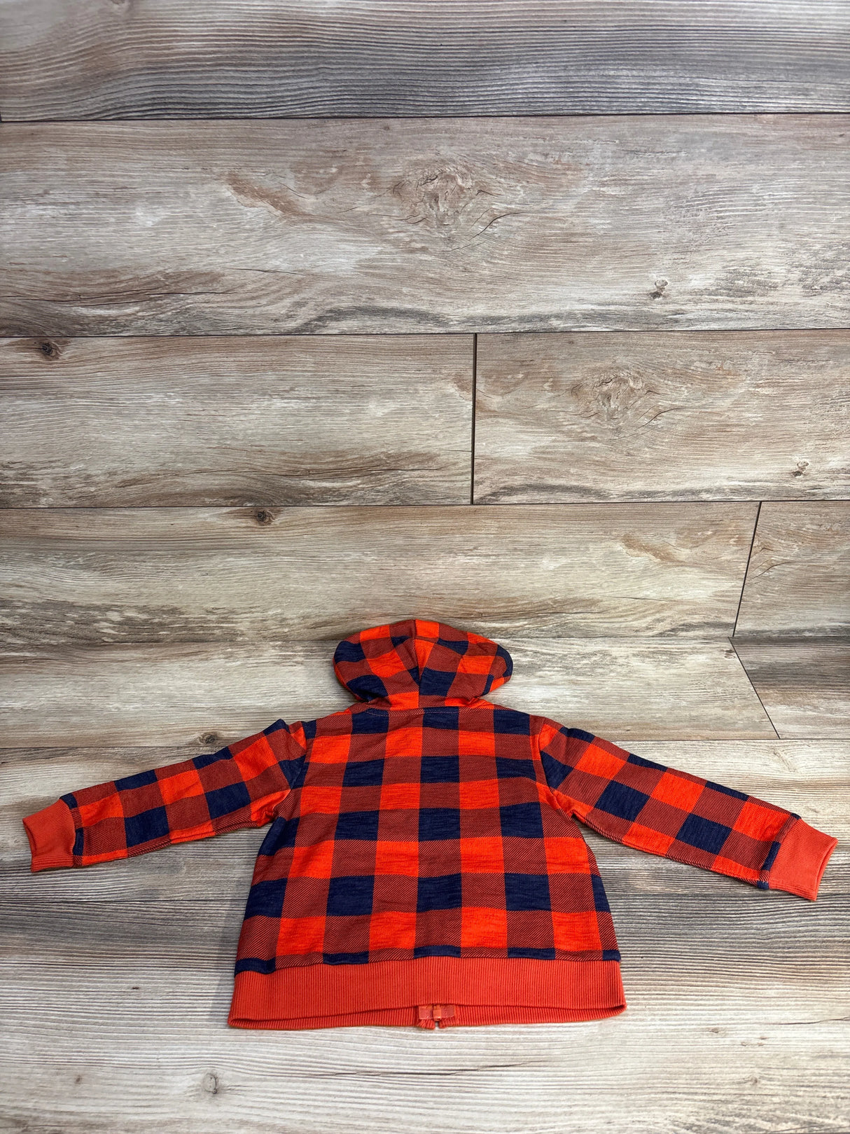 Little Me Buffalo Print Fox Flannel Full Zip hoodie Orange sz 24m