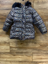 NEW Members Mark Metallic Leopard Print Puffer Coat Navy sz 4T