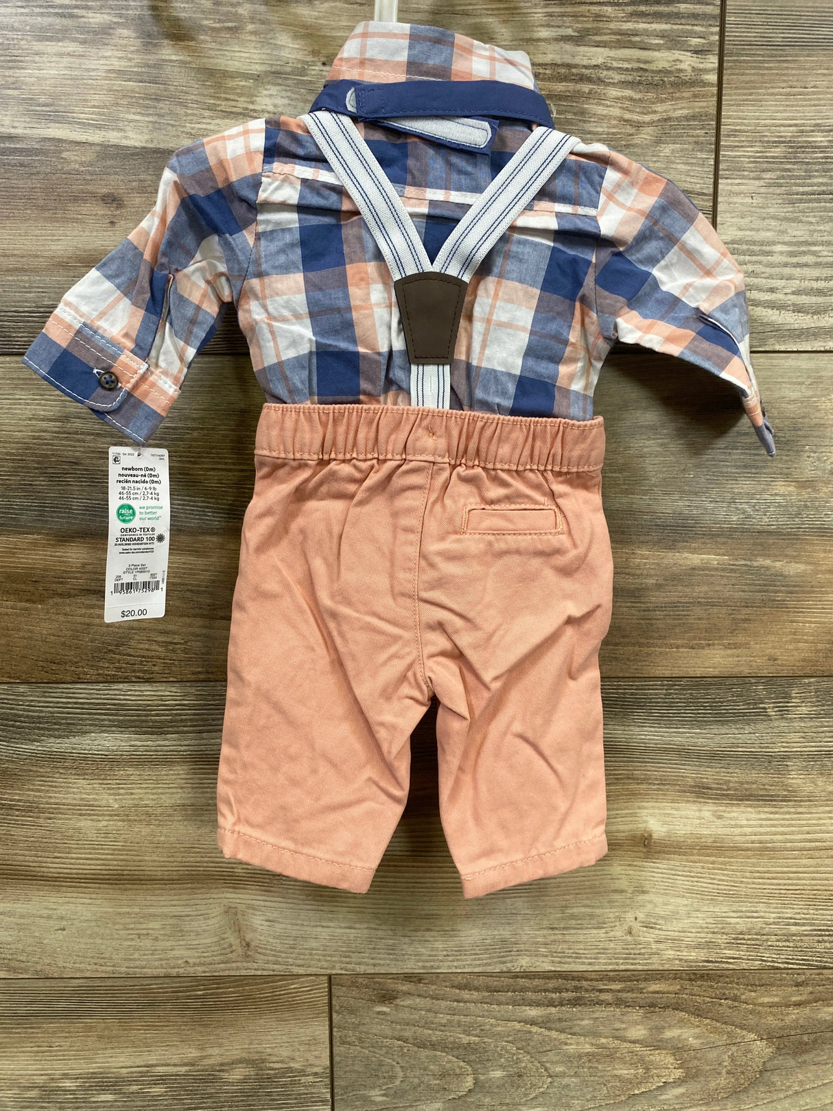 NEW Just One You 4pc Plaid Button-Up Suspender Set Blue sz Newborn