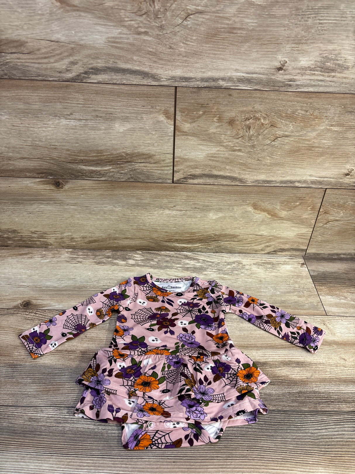 Pure Bambinos Halloween Print Bamboo Twirl Bodysuit Pink sz 3-6m