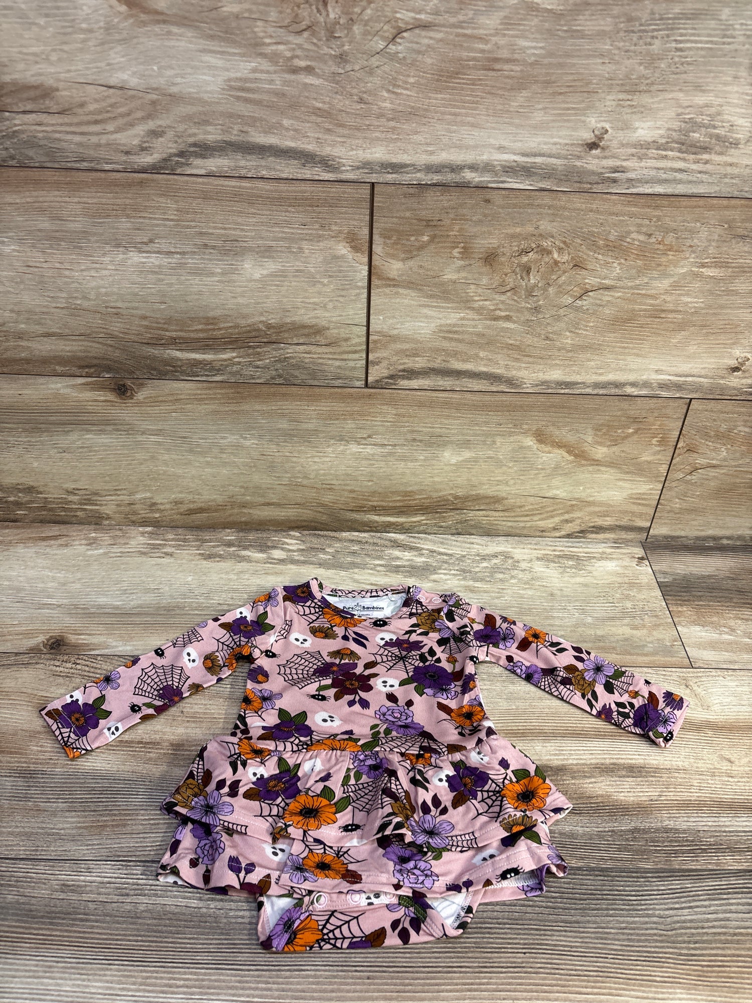 Pure Bambinos Halloween Print Bamboo Twirl Bodysuit Pink sz 3-6m