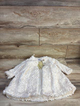 Blueberi Boulevard 2pc Faux Fur Coat & Glitter Sleeveless Dress Set Cream sz 24m
