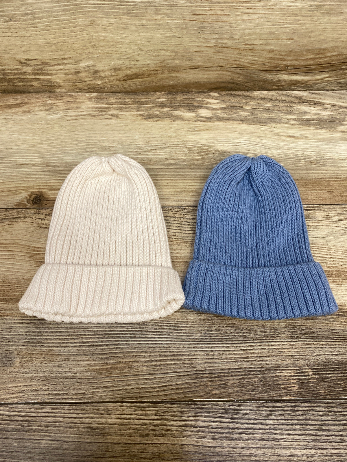 2pk Knit Fold-Over Beanies Blue/White One Size